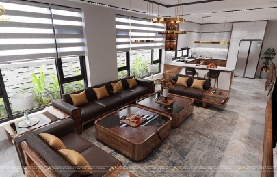 10+ Thiết kế nội thất phòng khách gỗ óc chó đẹp 